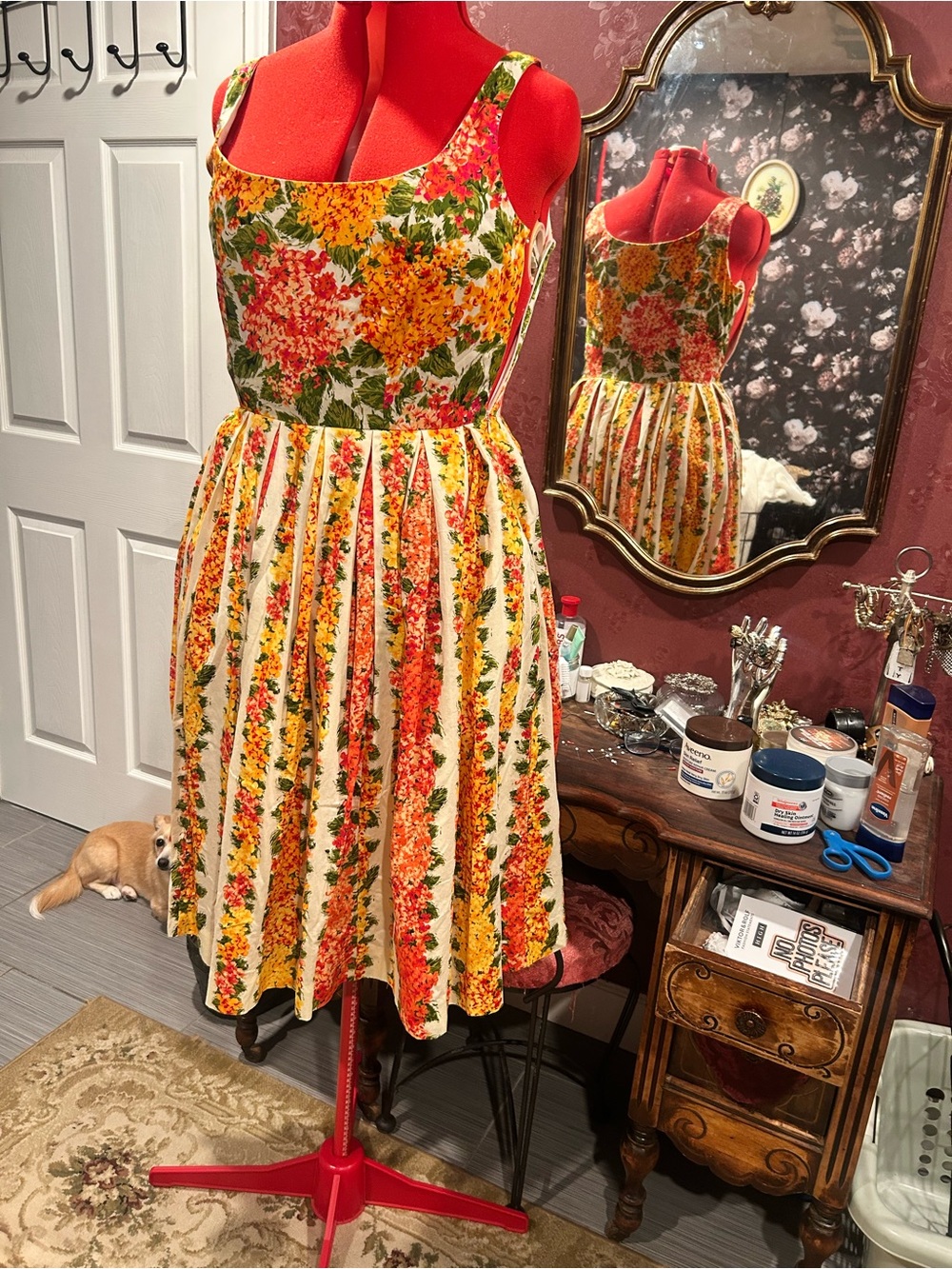 Vintage-Inspired Floral Sundress in Yellow & Orange